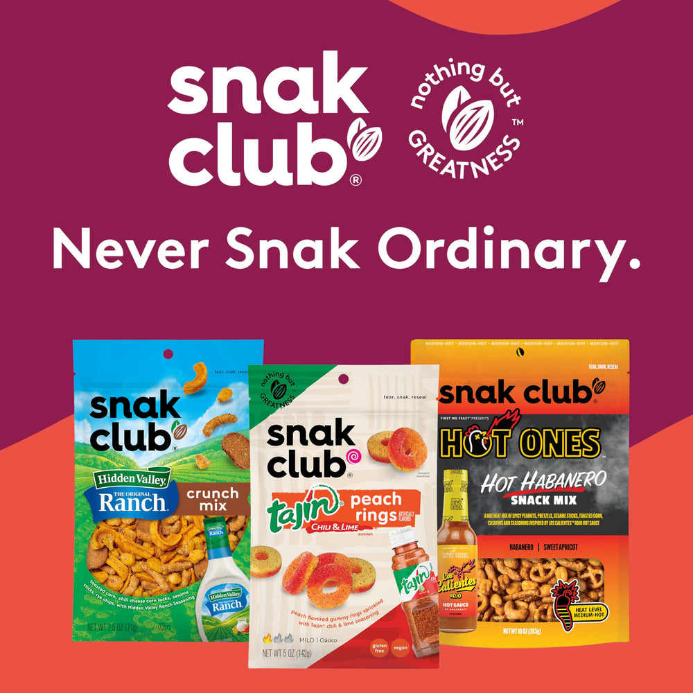 Snak Club ramen snack mix 8oz bag preserves freshness and crunch.