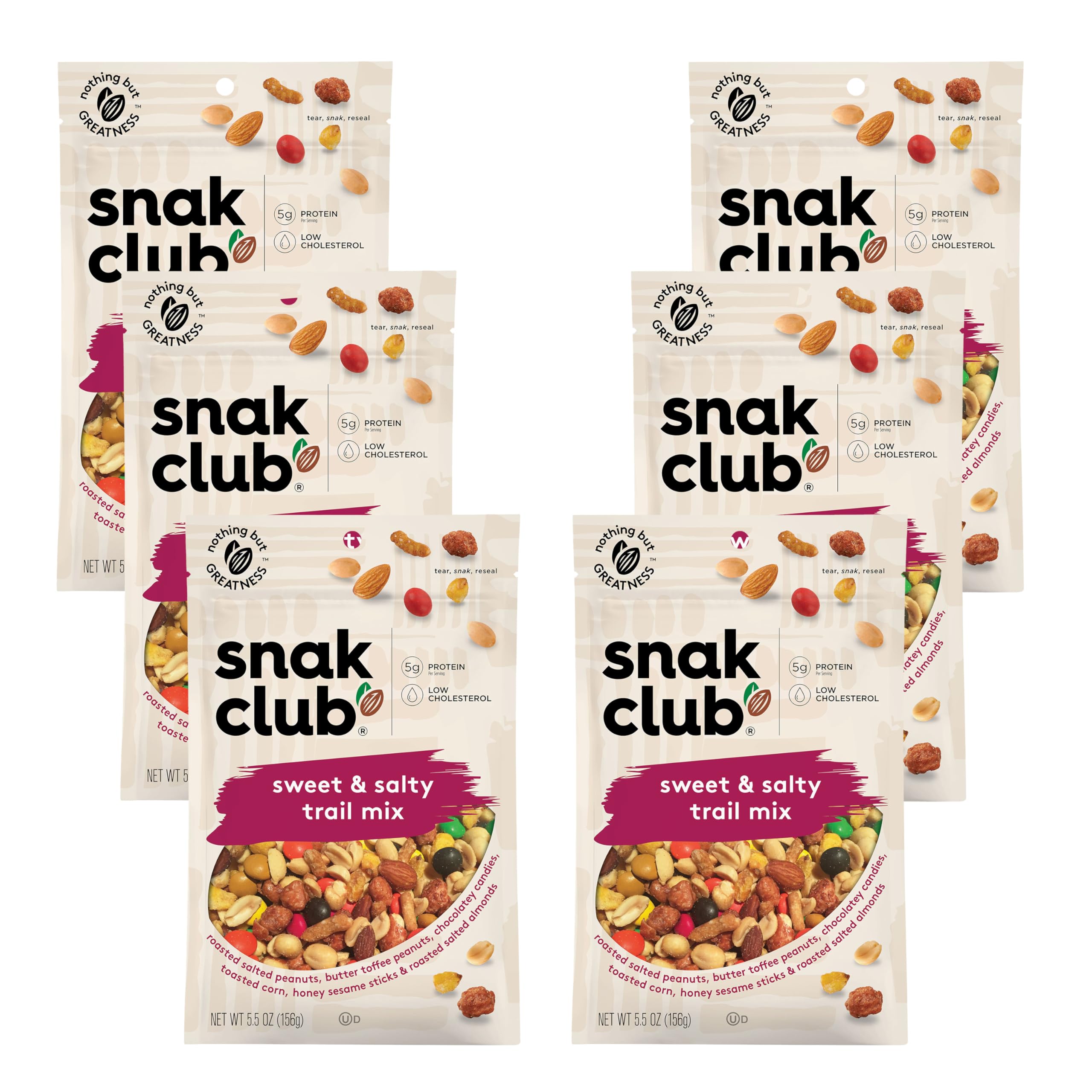 Snak Club trail mix with peanuts and butter toffee in a resealable bag for easy on-the-go snacking