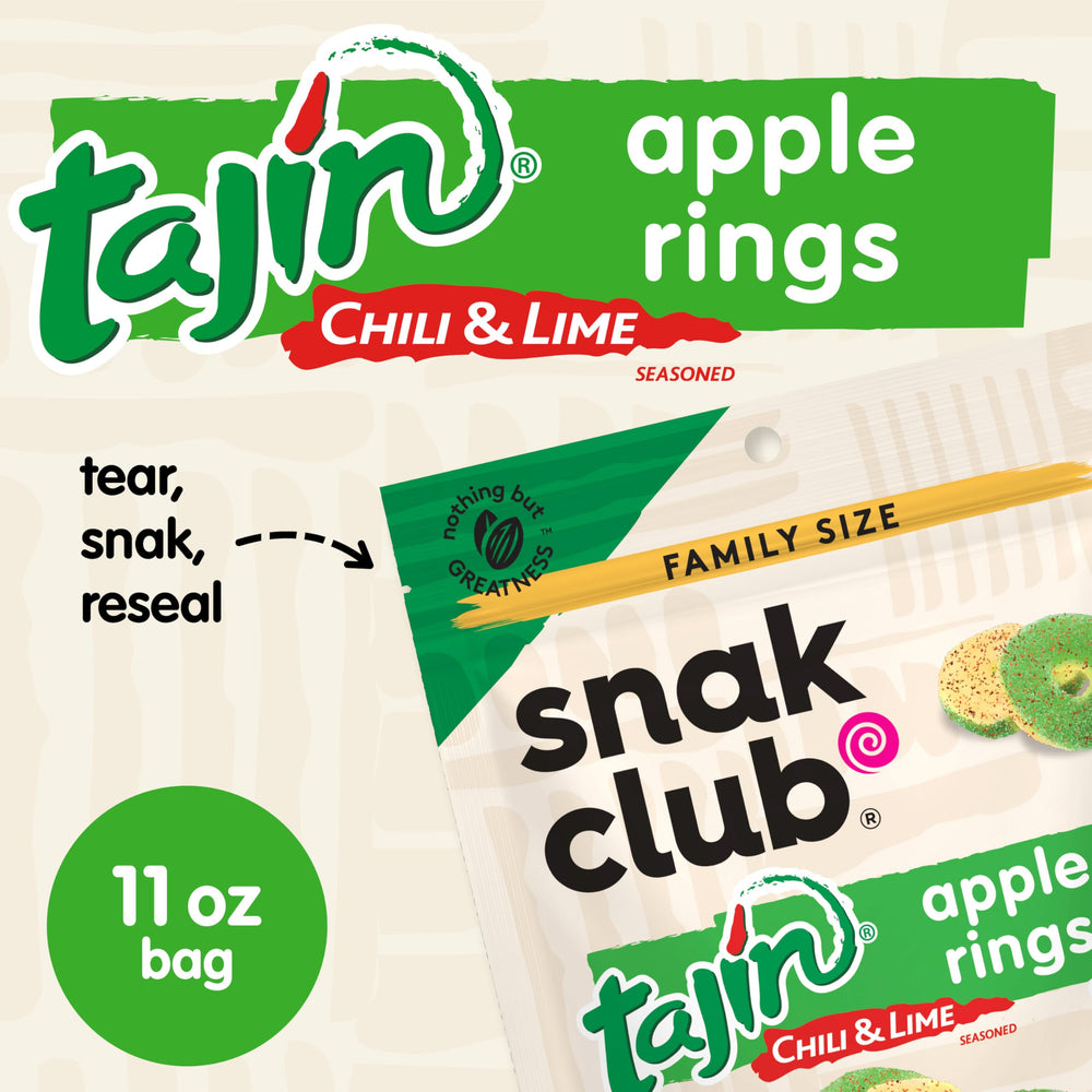Snak Club Tajin Apple Rings microtexture, chewy fruit gummies