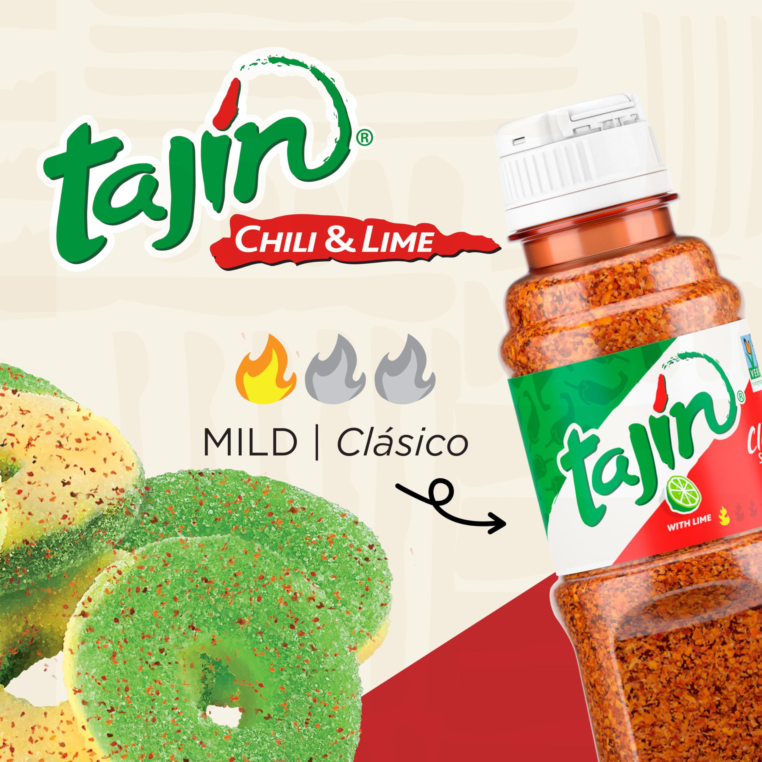 Snak Club Tajin Apple Rings side view, vibrant color mix