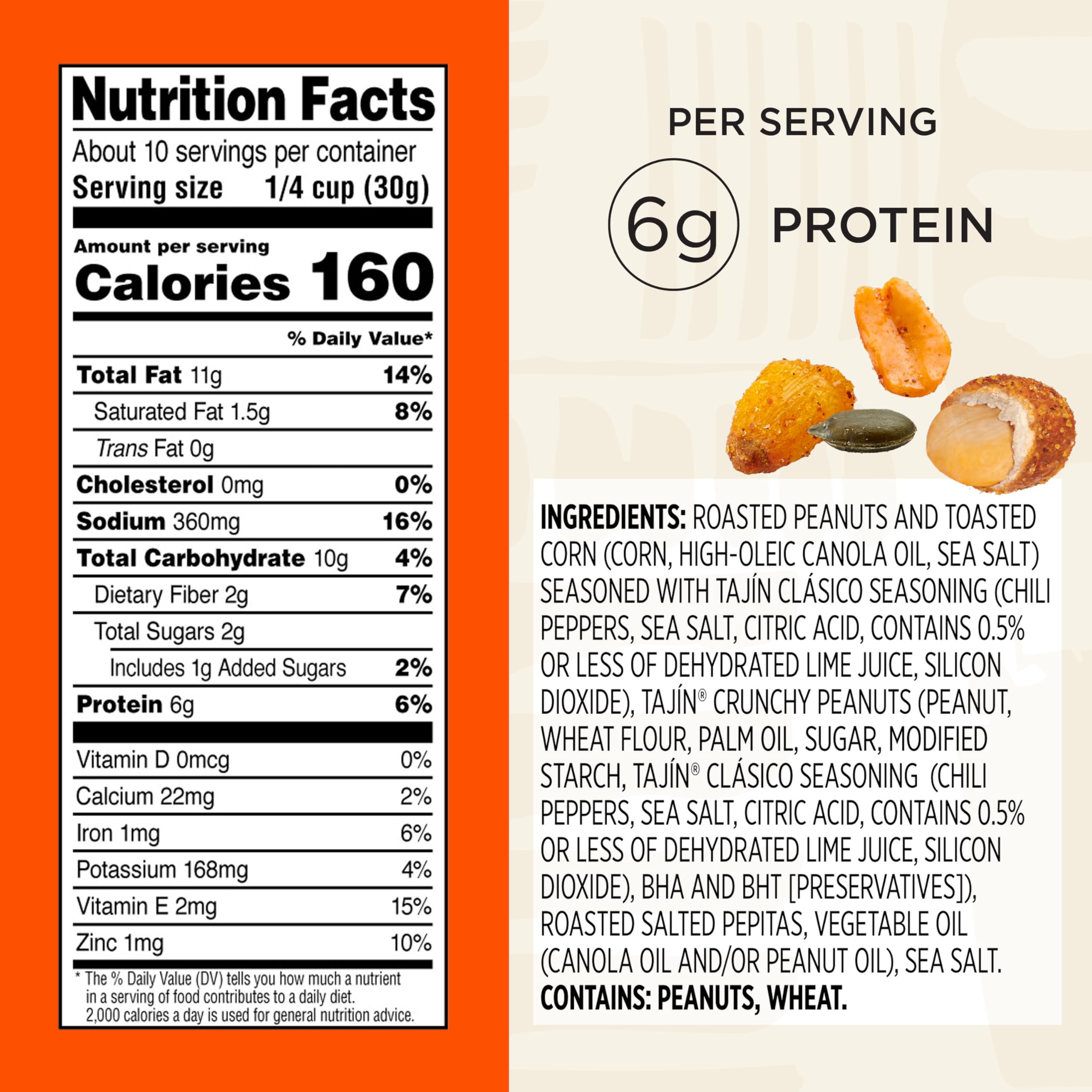Snak Club Tajin Fiesta crunchy peanuts image; savory crunch supports quick energy.
