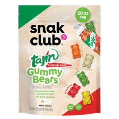 Snak Club Tajin Gummy Bears bag front, ready for on-the-go snacking