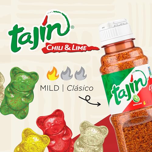Colorful Snak Club Tajin Gummy Bears close-up with Tajin coating