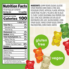 Snak Club Tajin Gummy Bears flavors on display: strawberry, lemon, apple, pineapple, orange