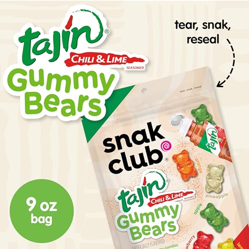 Snak Club Tajin Gummy Bears dusted with chili-lime Tajin seasoning