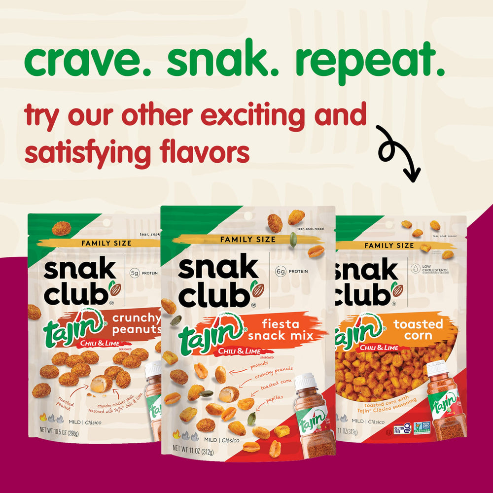 Snak Club Tajin Peanuts ingredients label highlights no artificial colors.