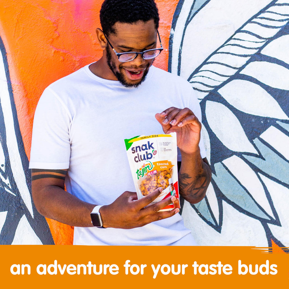 Travel-ready Snak Club Tajin snack pack for on-the-go munching.