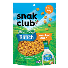 Snak Club toasted corn with Hidden Valley Ranch, bag view highlighting bold flavor for easy snacking