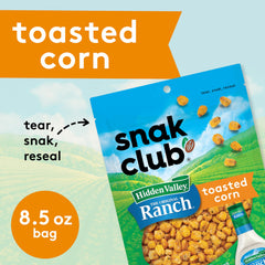 Resealable bag open, Snak Club corn snacks stay fresh for at-home or on-the-go