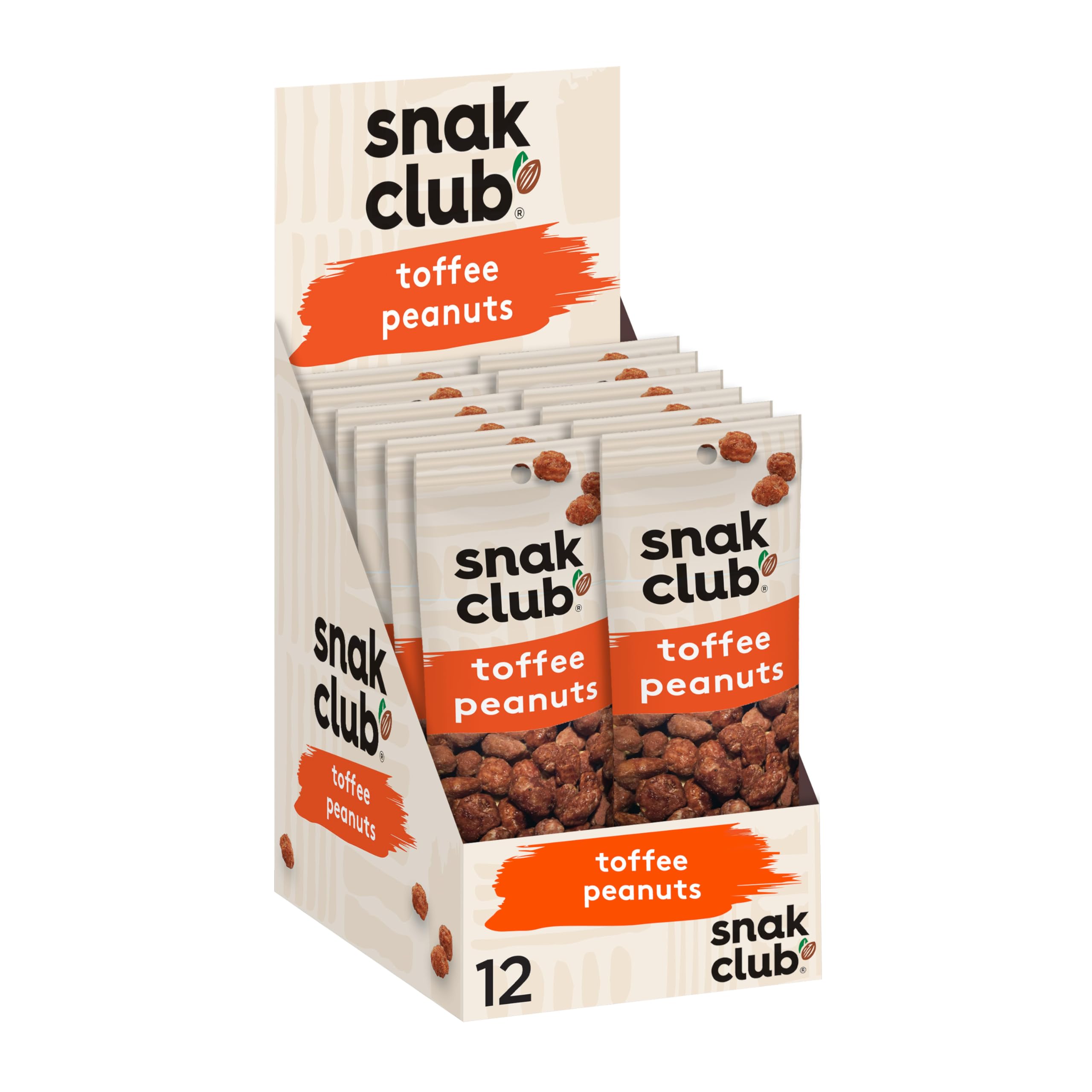 Snak Club Toffee Peanuts bag showing portable crunch for on-the-go snacking