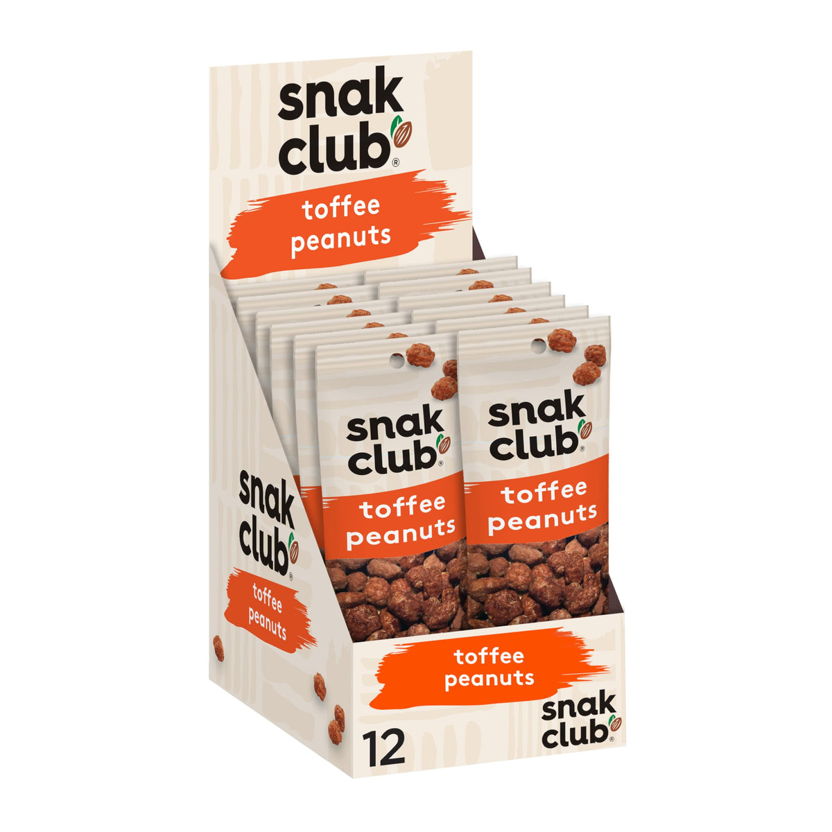 Snak Club Toffee Peanuts bag showing portable crunch for on-the-go snacking