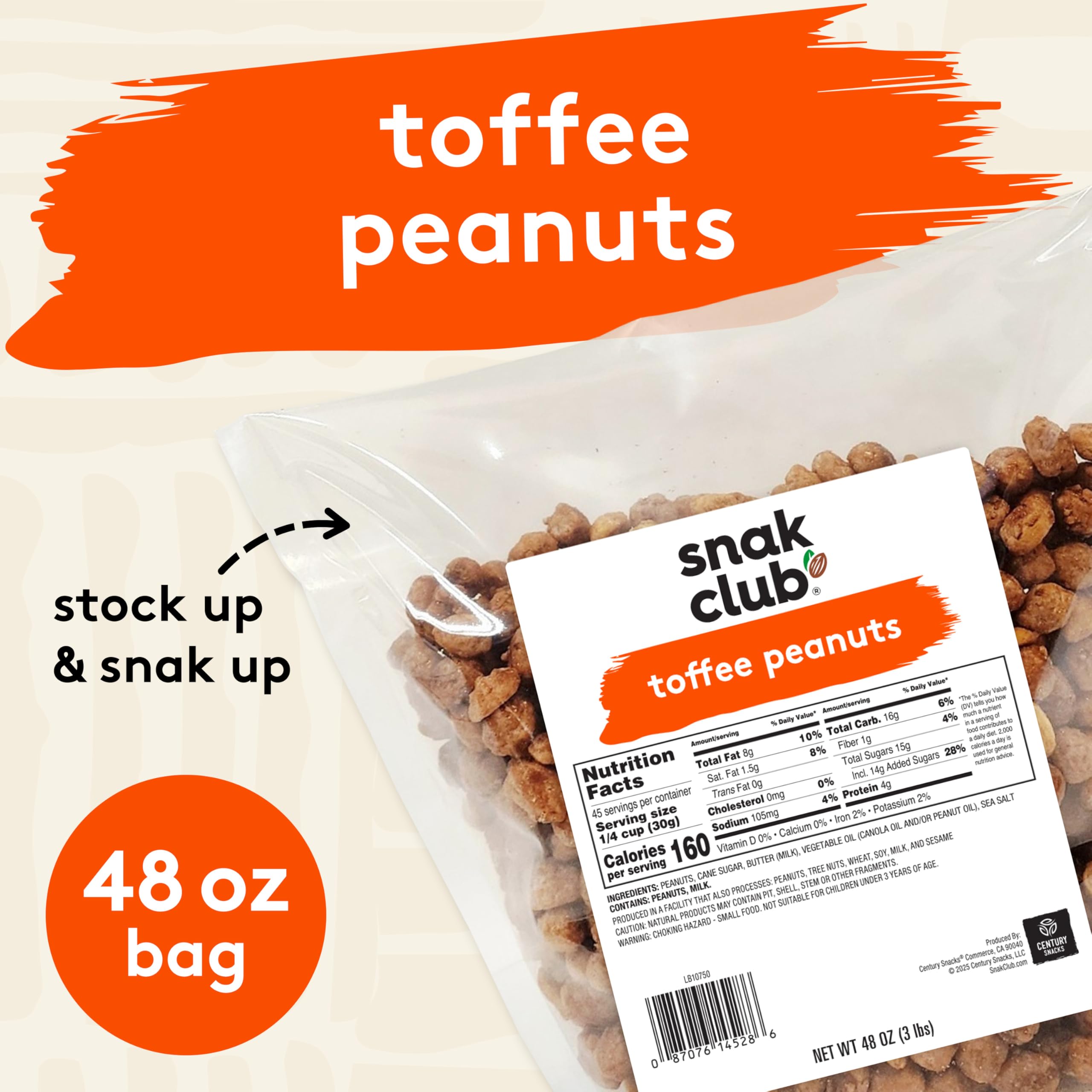 Snak Club Toffee Peanuts kettle-cooked texture highlights a satisfying crunch.