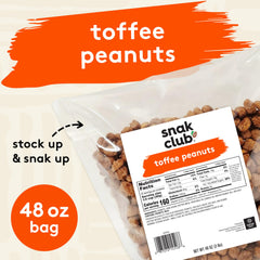 Snak Club Toffee Peanuts kettle-cooked texture highlights a satisfying crunch.