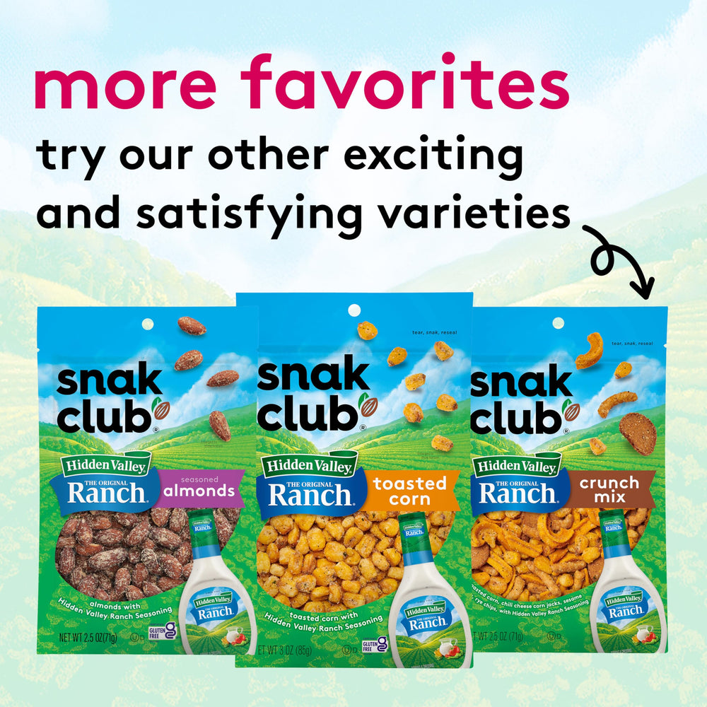 Variety of Snak Club snacks including nuts and trail mixes