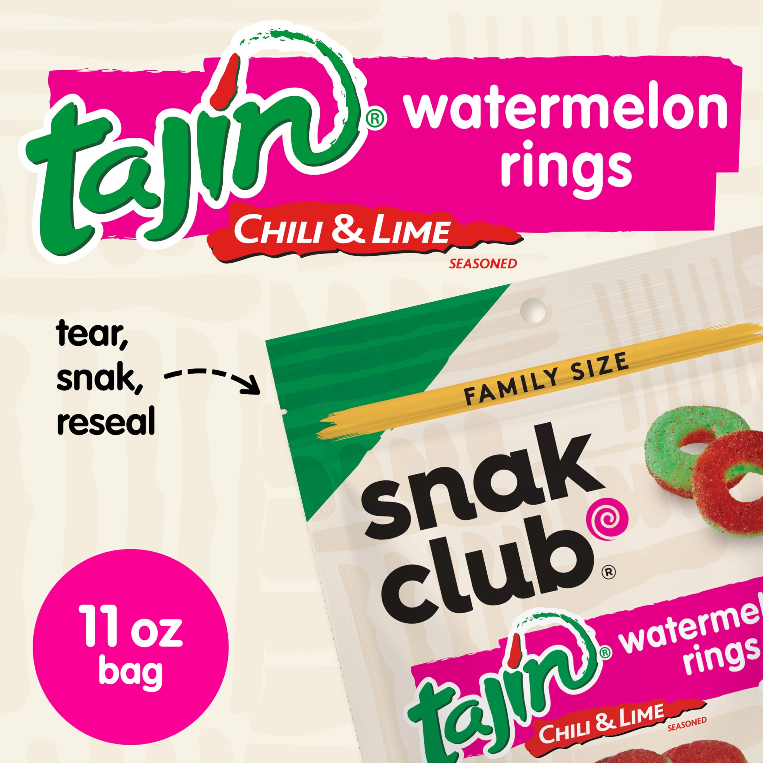 Close-up of vibrant watermelon rings highlighting gluten-free vegan credentials and tangy Tajín.