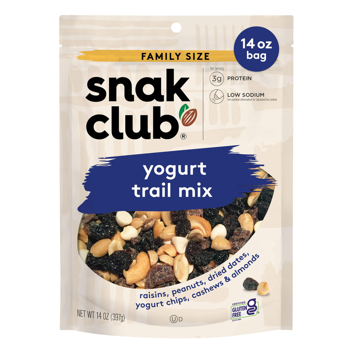Snak Club Yogurt Trail Mix in resealable bag for on-the-go snacking