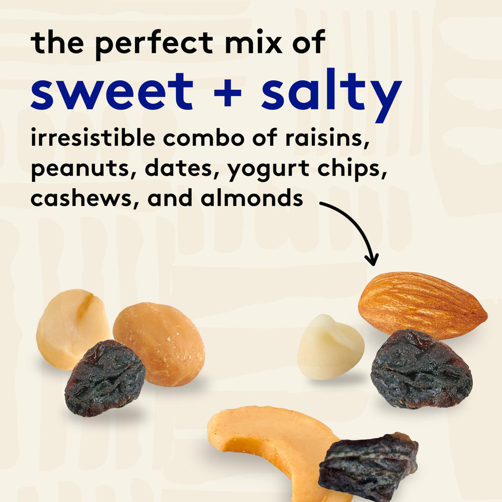 Snak Club Yogurt Trail Mix resealable pouch keeps freshness intact