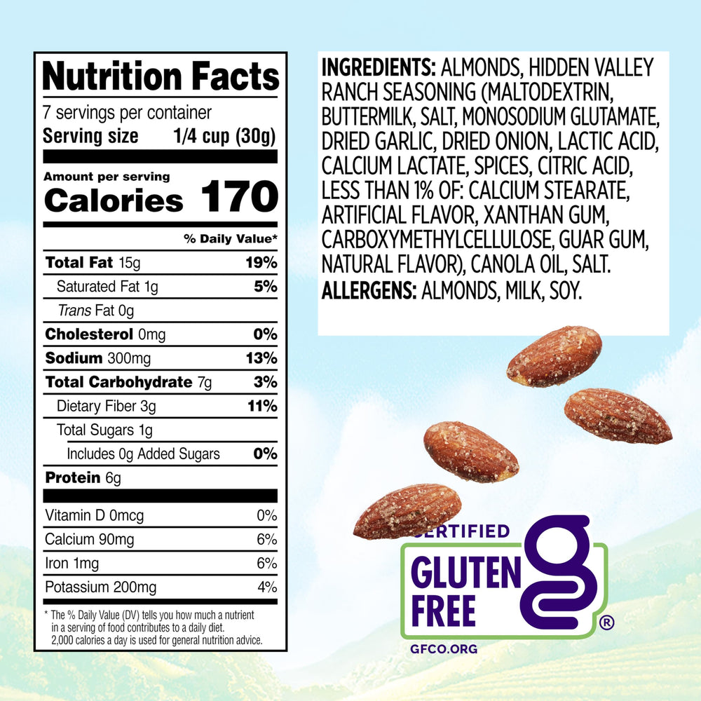 Snak Club almonds with Hidden Valley Ranch crunch highlighted for savory snacking on the go