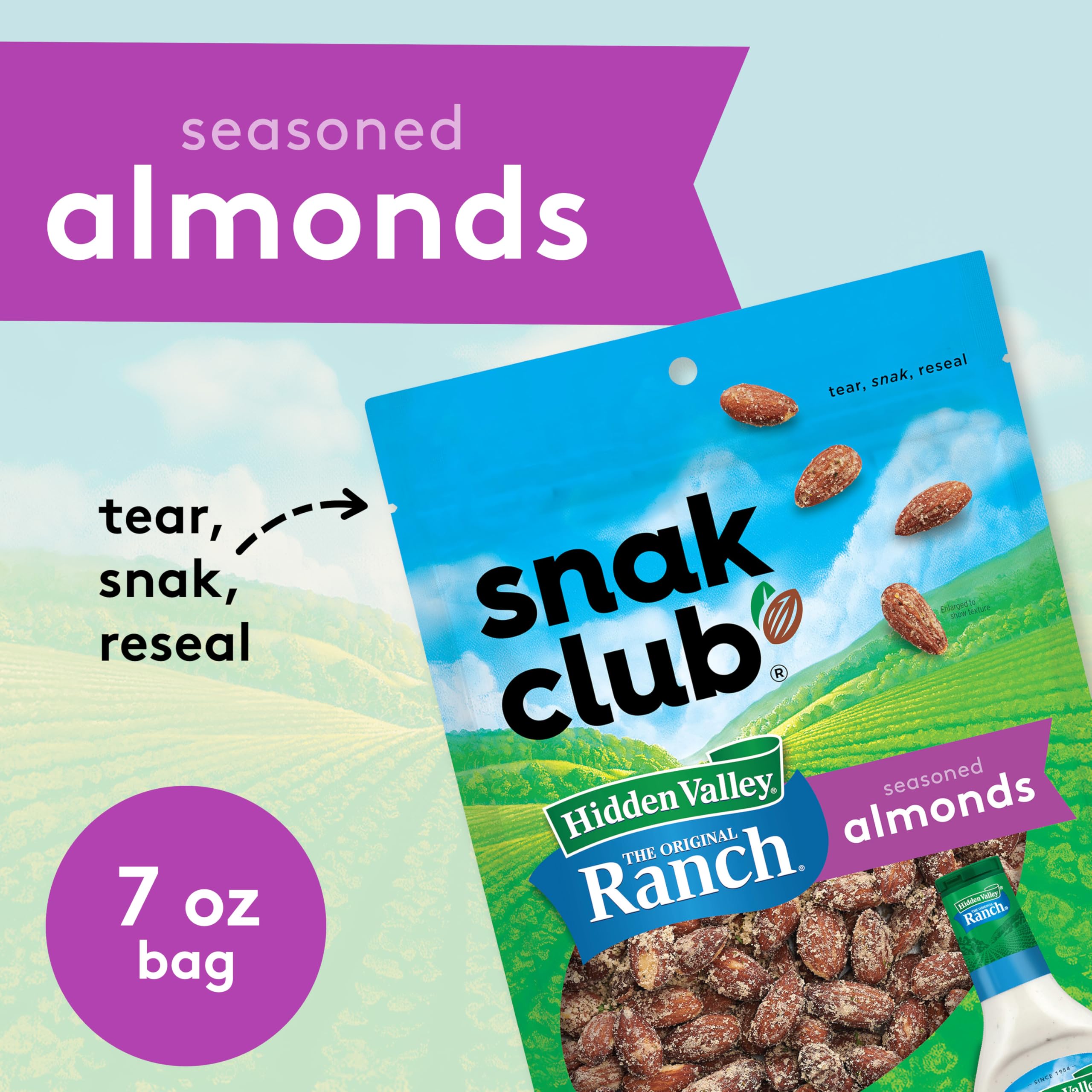 Snak Club almonds with Hidden Valley Ranch spice glaze detail for a zesty bite