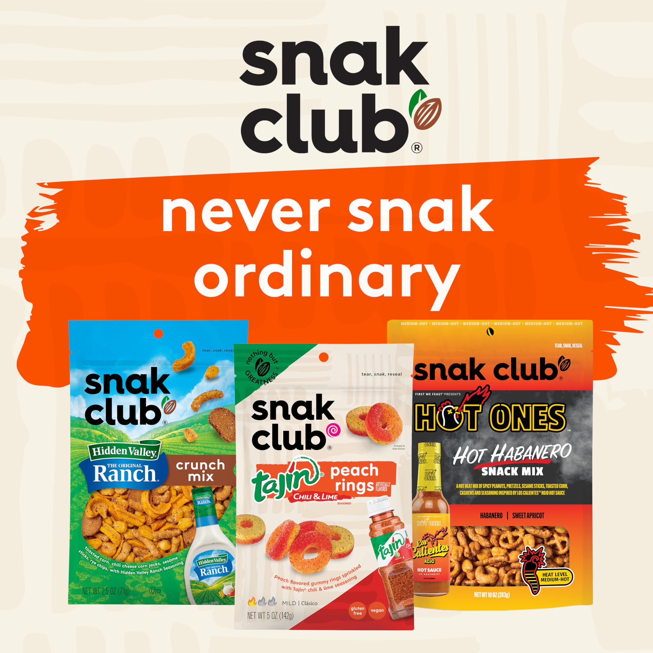 Packaging shows gluten-free and kosher icons for Snak Club Energizer Trail Mix