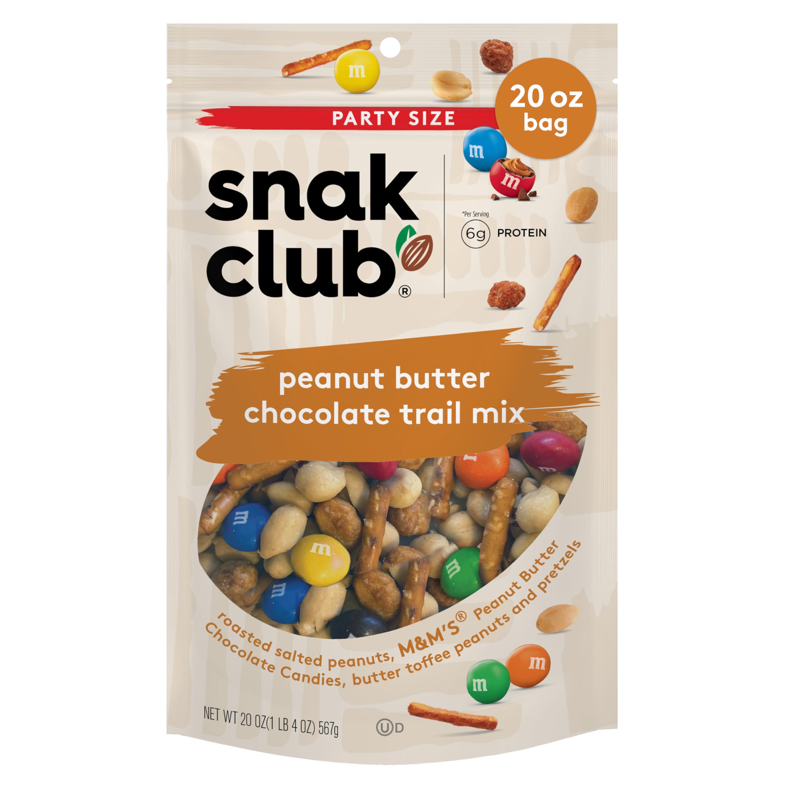 Snak Club peanut butter chocolate trail mix in a resealable bag for on-the-go snacking.