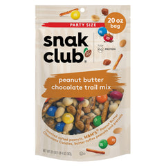 Snak Club peanut butter chocolate trail mix in a resealable bag for on-the-go snacking.
