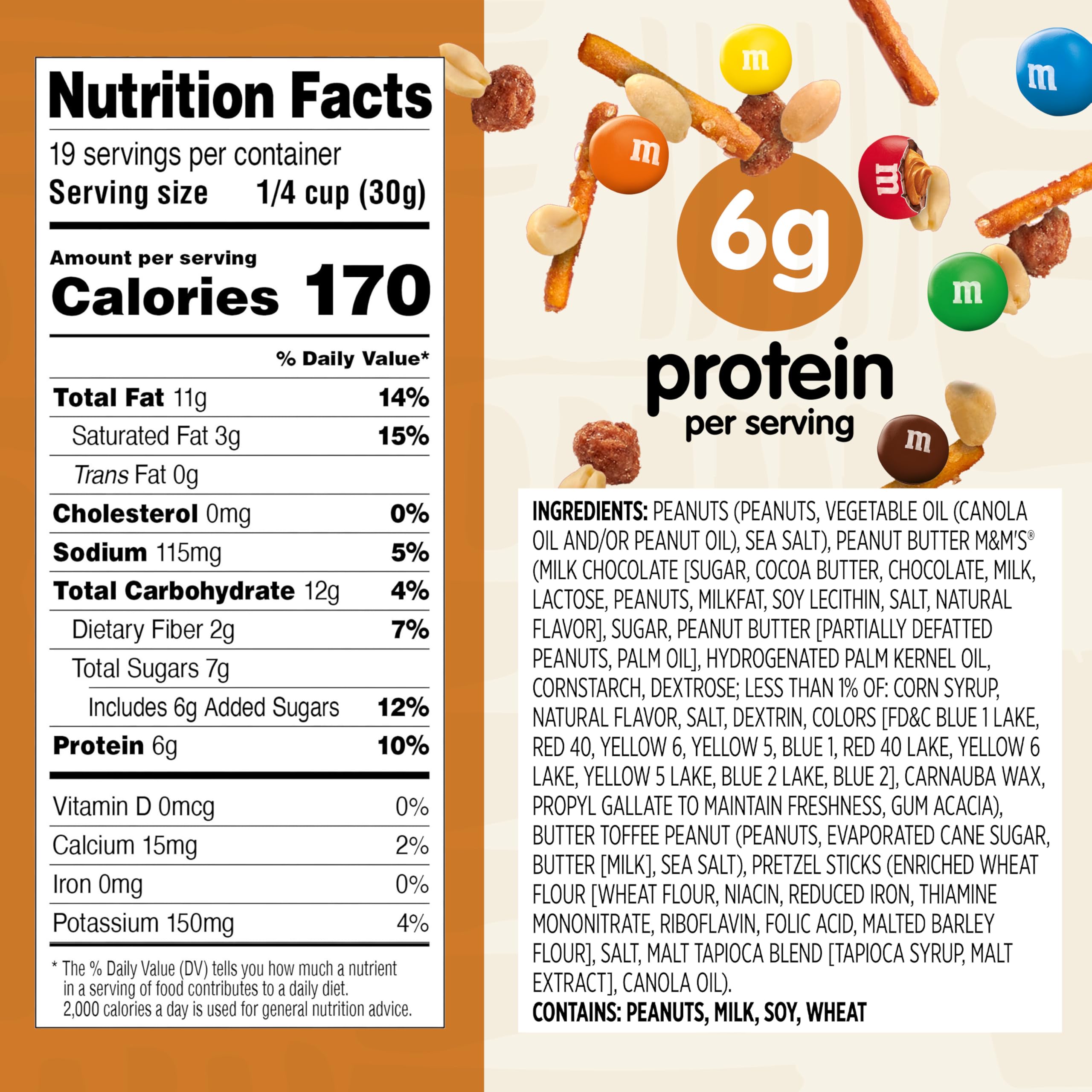 Snak Club trail mix close-up with peanut butter M&M’S and crunch.
