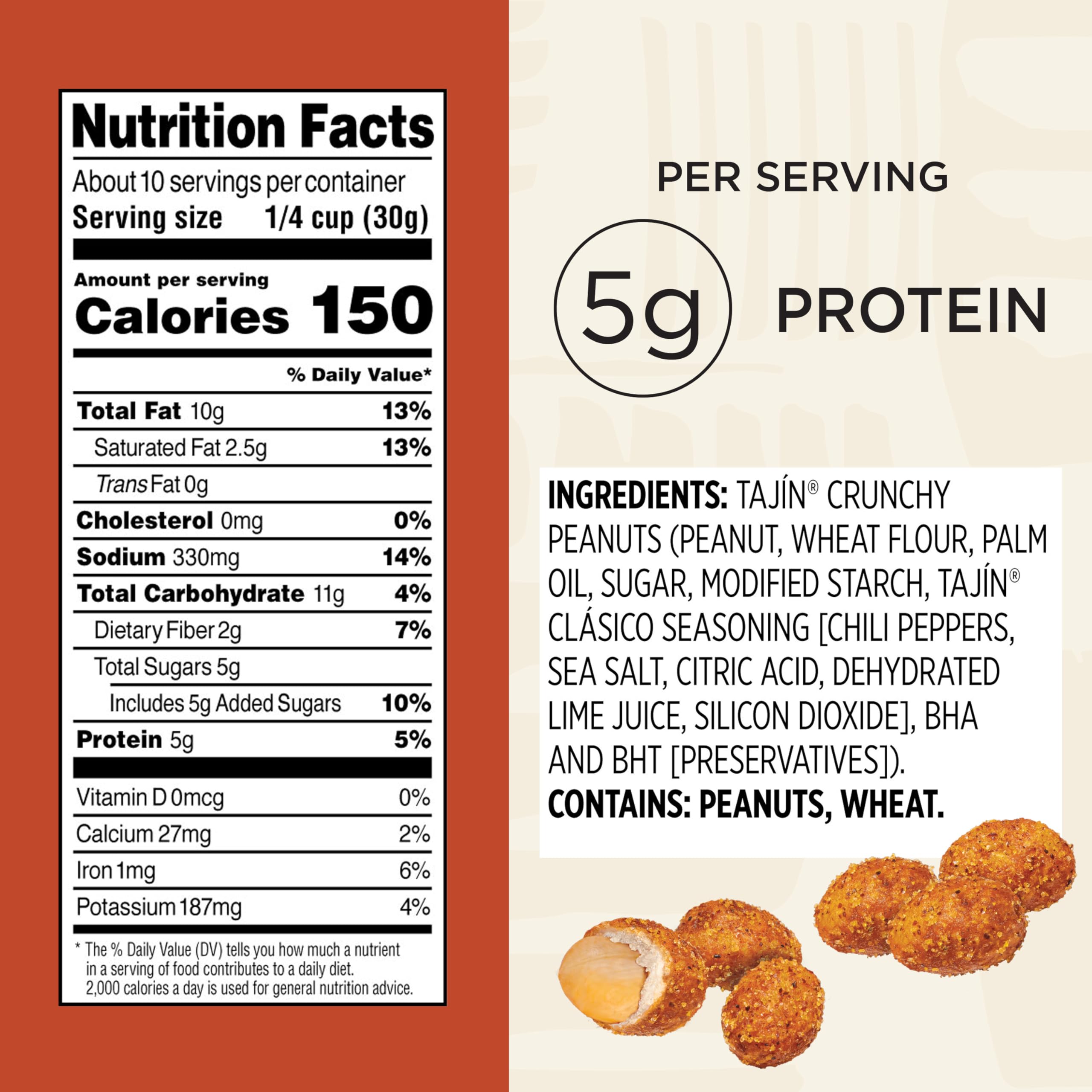 Close-up of cracker-shell peanuts with Tajin seasoning, ideal for bold flavor at lunch.