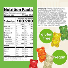 Close-up of gummies coated in Tajin Clasico for a sweet and spicy bite.
