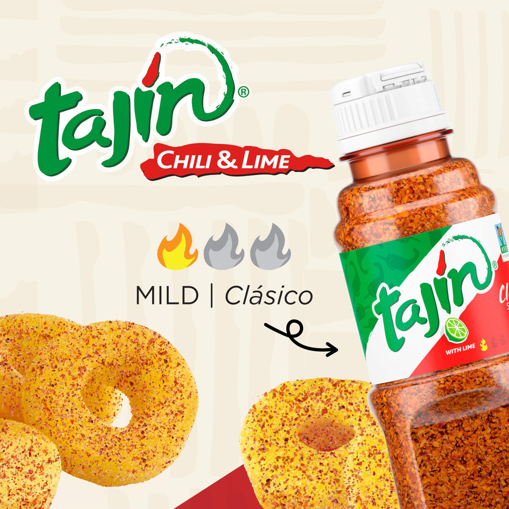 11 oz resealable pouch of Snak Club Tajin Mango Rings.
