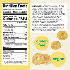 Close-up of Snak Club Tajin Pineapple Rings with Tajin seasoning.