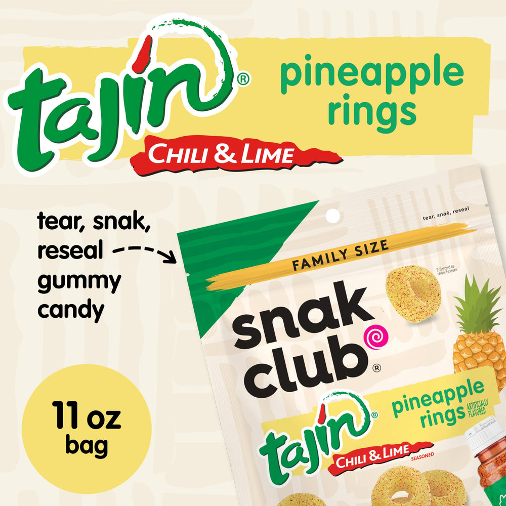 Seasoned Tajin dust on Snak Club Tajin Pineapple Rings.