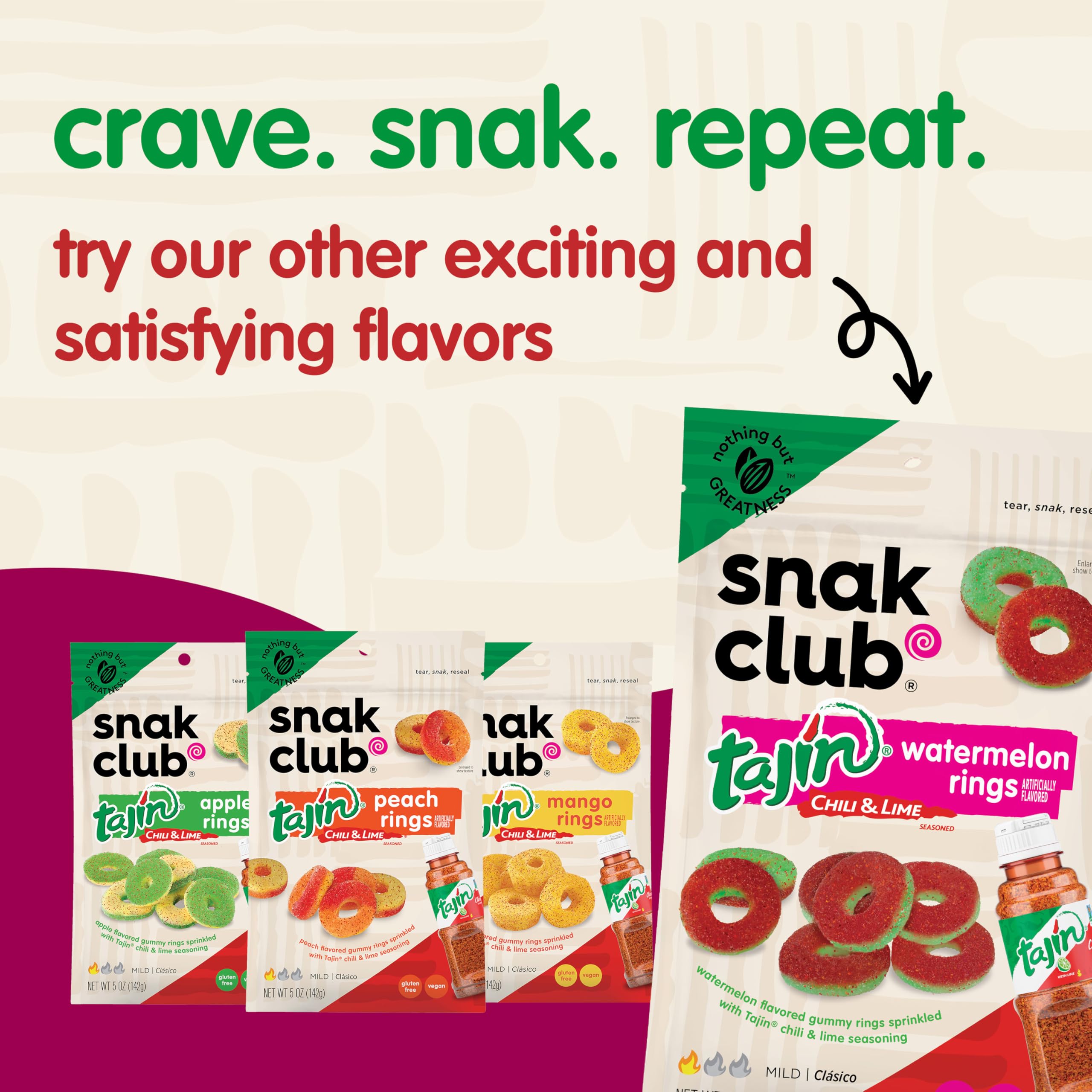 Resealable bag keeps Snak Club Tajin Pineapple Rings fresh.