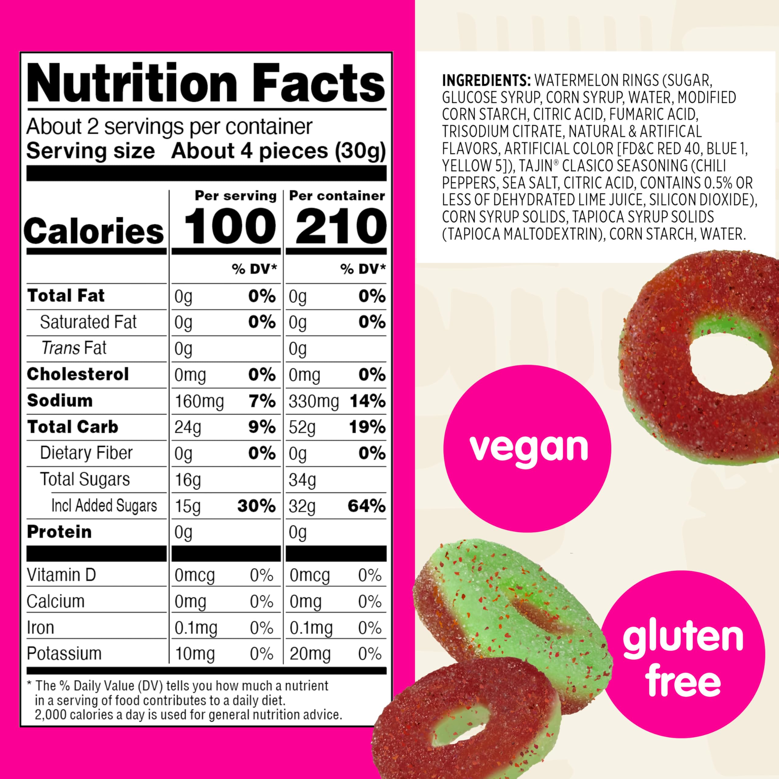 Close-up of Tajín-dusted Watermelon Rings showing bold flavor.