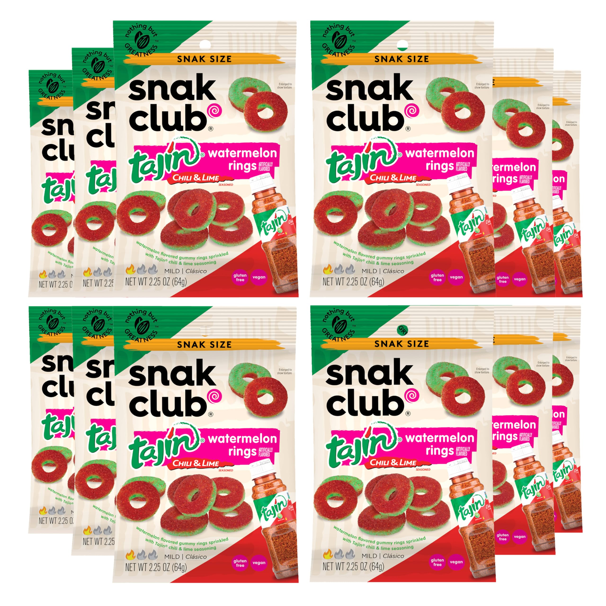 Snak Club Tajín Watermelon Rings pack for sharing and on-the-go snacking.