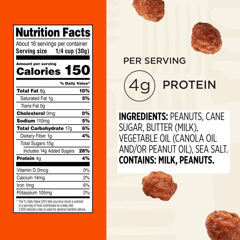 Praline coat close-up on Snak Club Toffee Peanuts showing creamy texture.