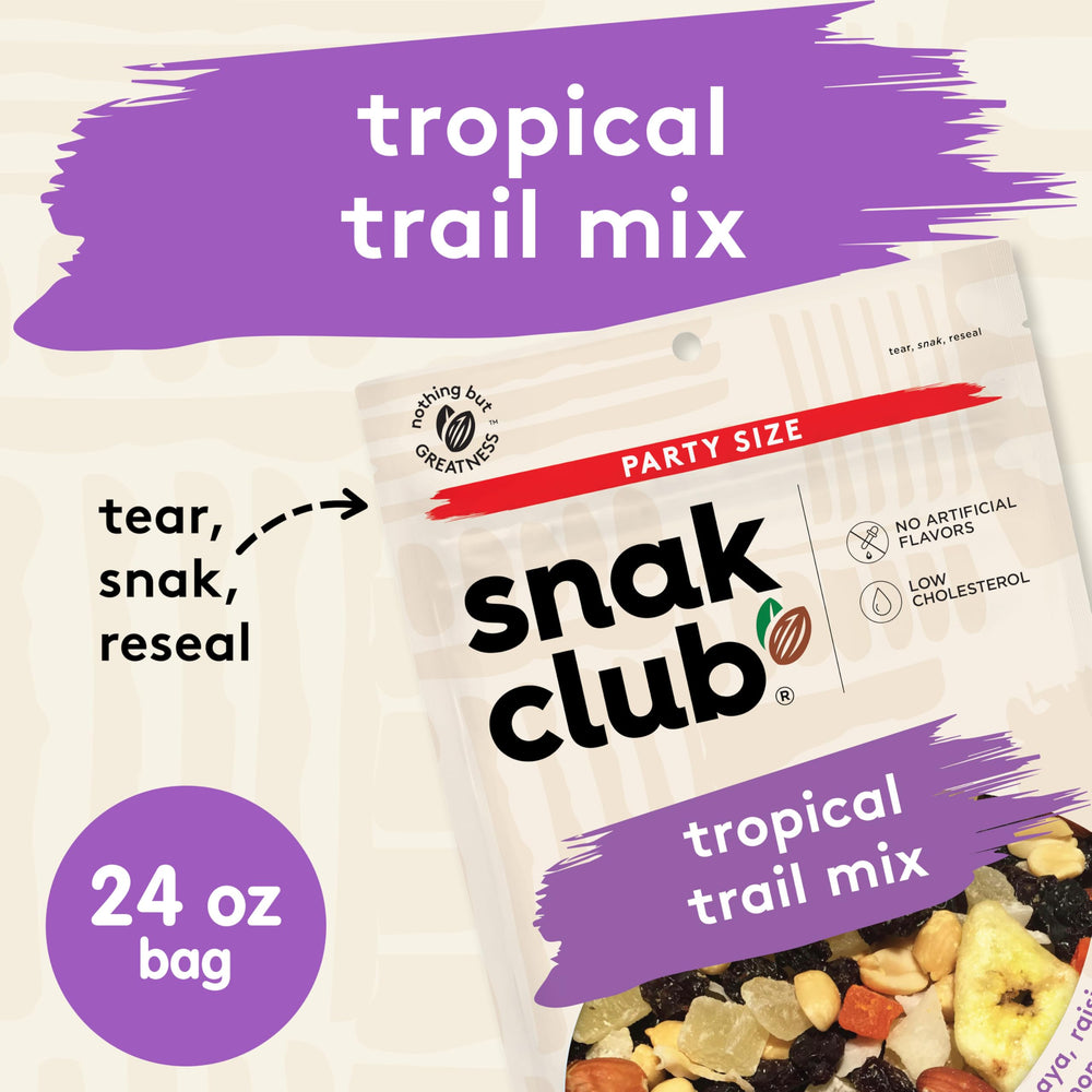 Snak Club Tropical Trail Mix with dried pineapple and coconut chips, tropical flavor boost