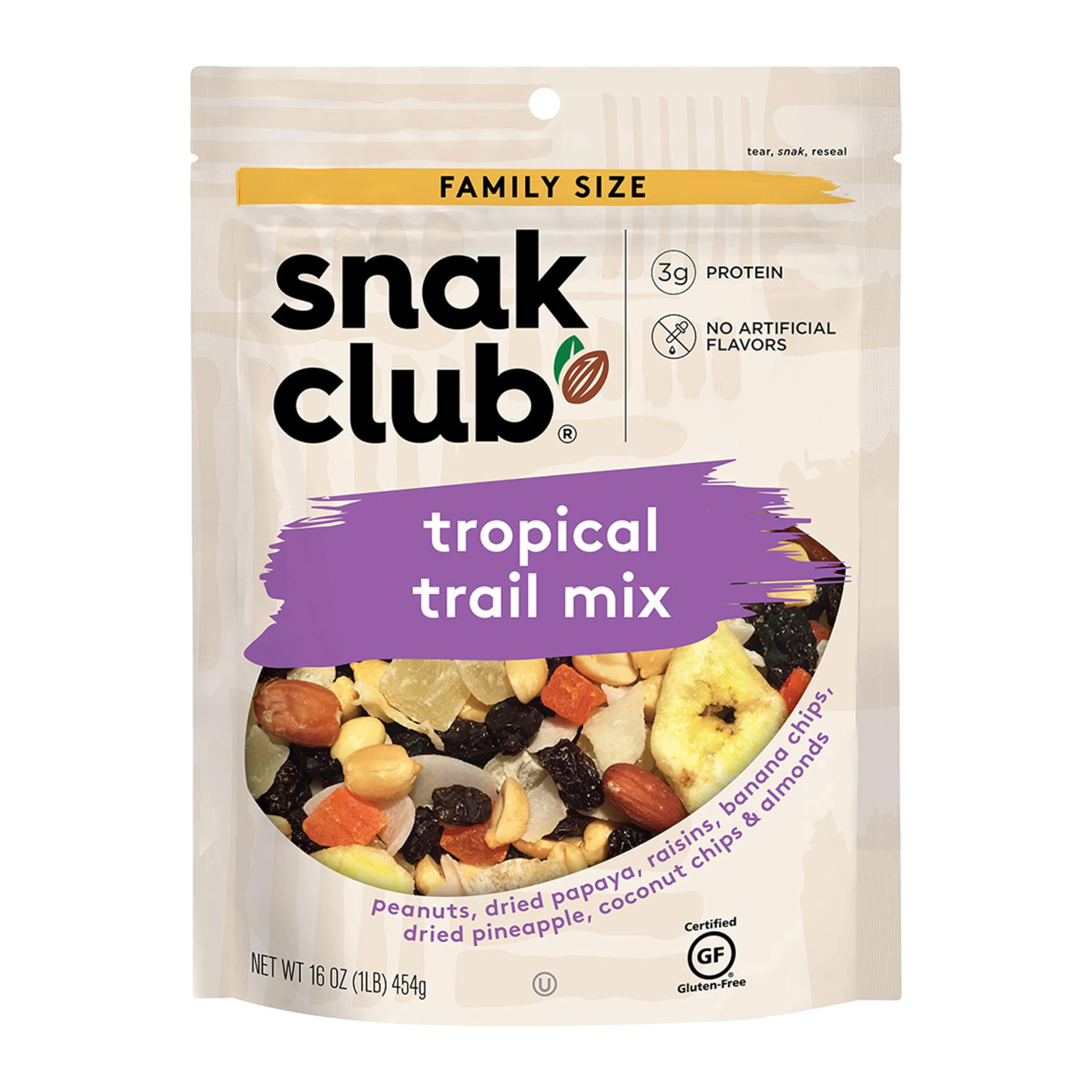 Snak Club Tropical Trail Mix with peanuts for a protein-rich on-the-go snack.