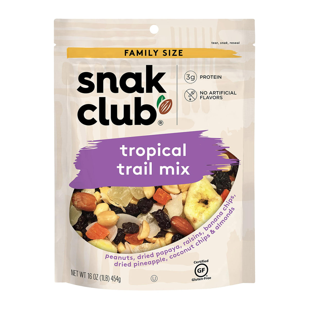 Snak Club Tropical Trail Mix with peanuts for a protein-rich on-the-go snack.