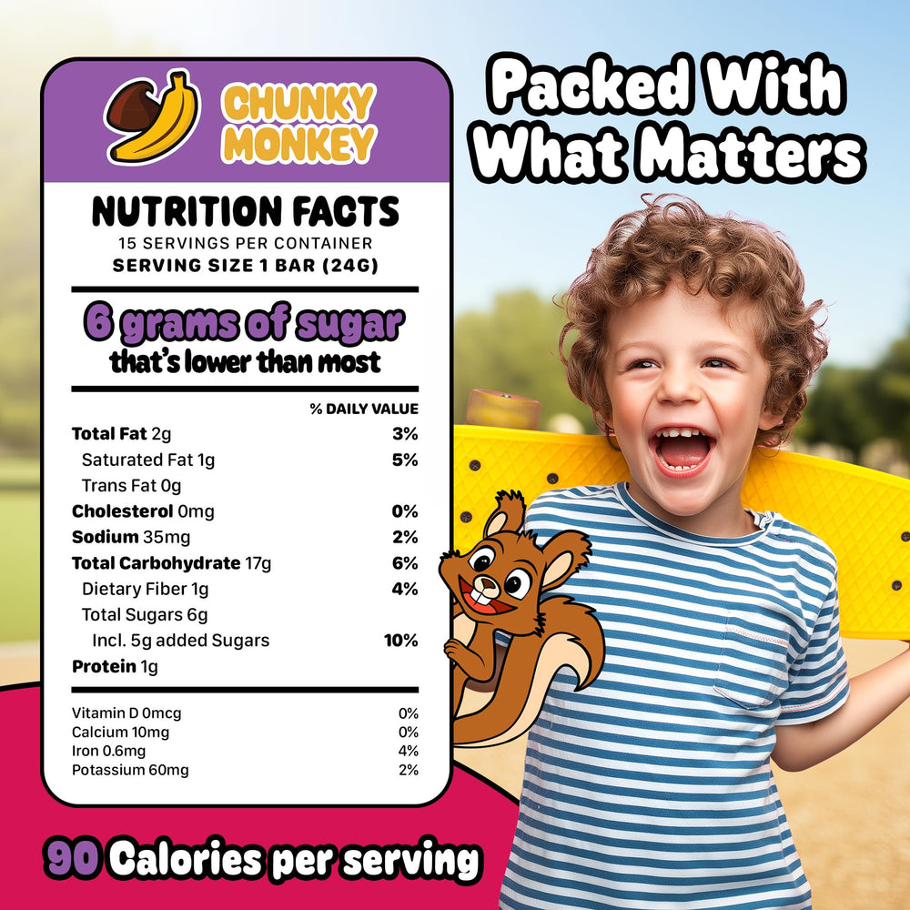 Snakkidz bars in lunchbox scene, low sugar for steady energy.