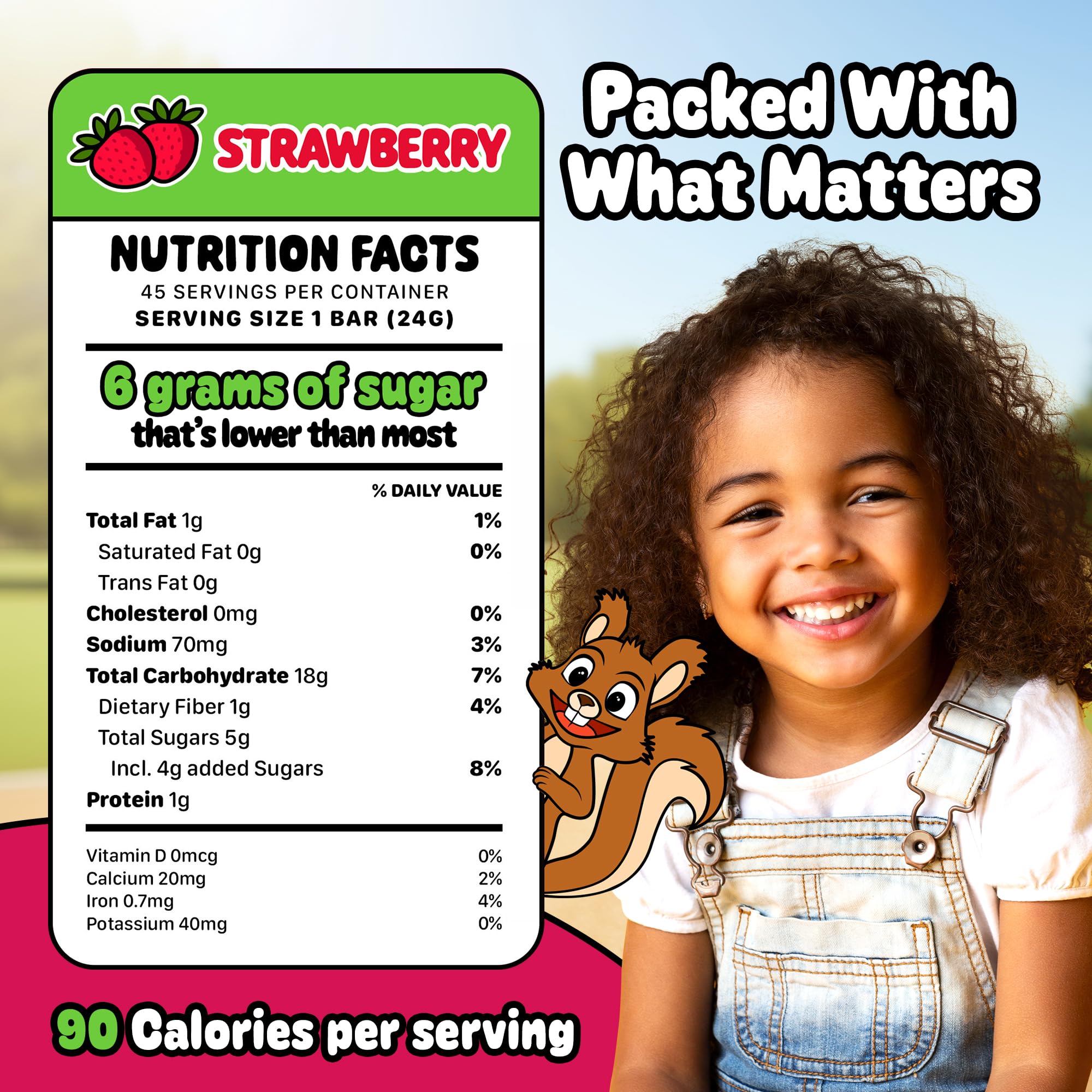 Snakkidz strawberry granola bar, lunchbox-ready packaging for on-the-go kids.