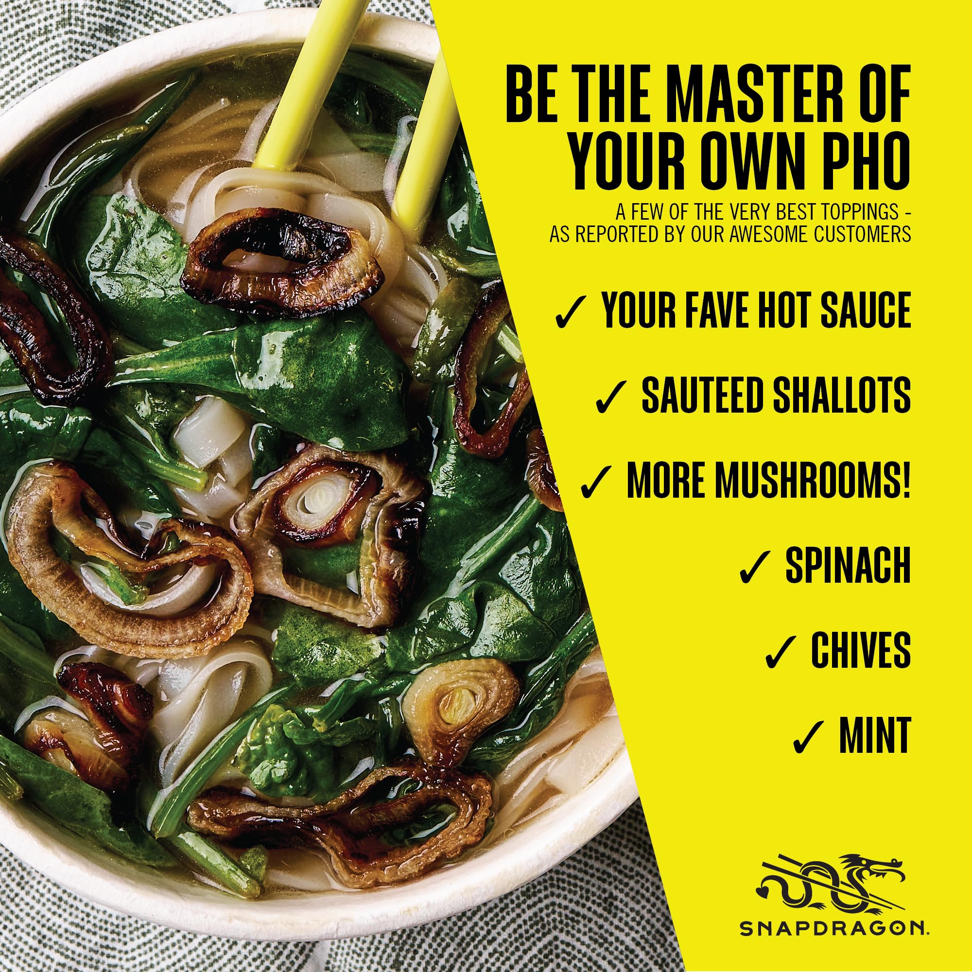 Snapdragon Mushroom Pho flavoring oil drizzle adds depth