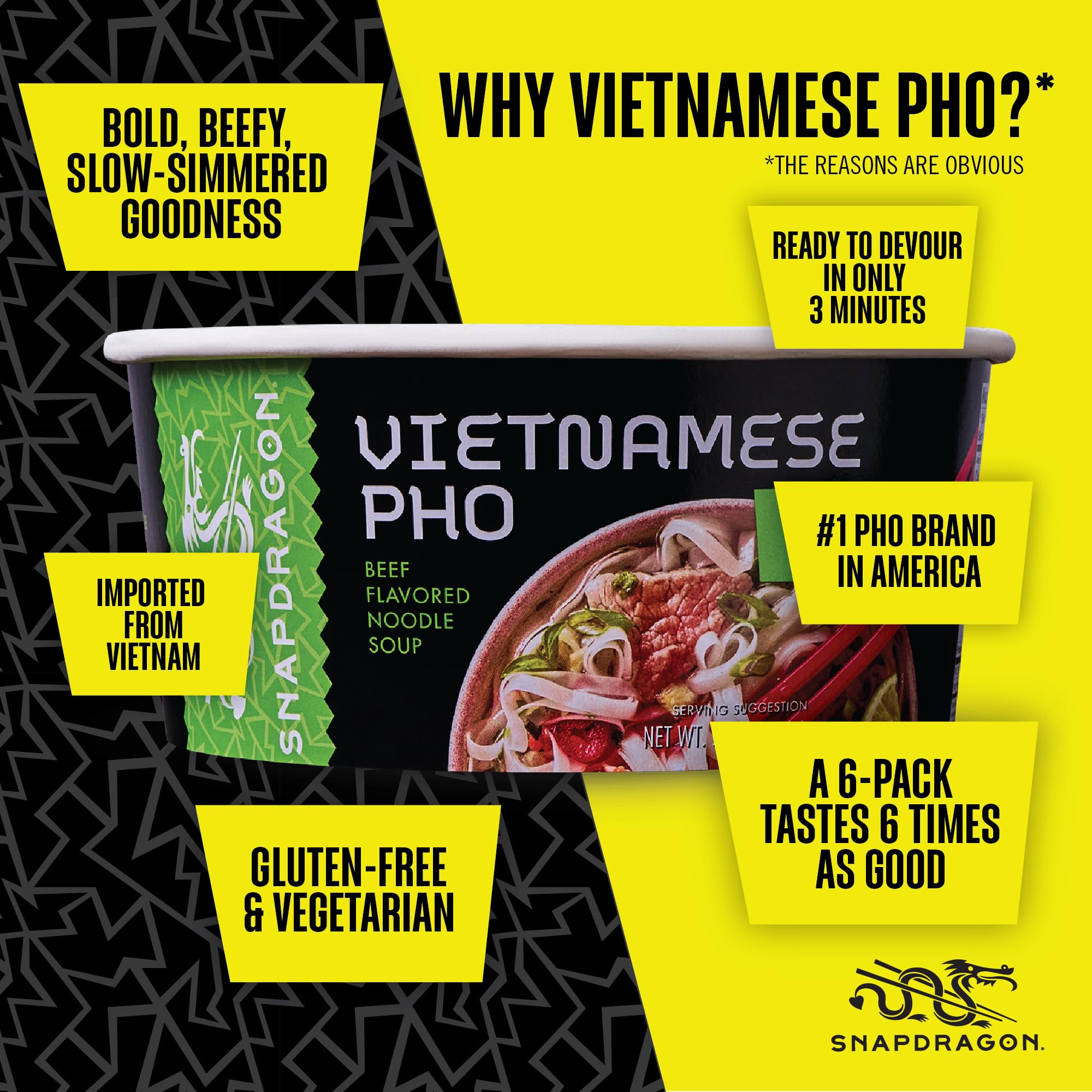 Snapdragon Pho nine-pack display shows pantry-ready snack-time flexibility.