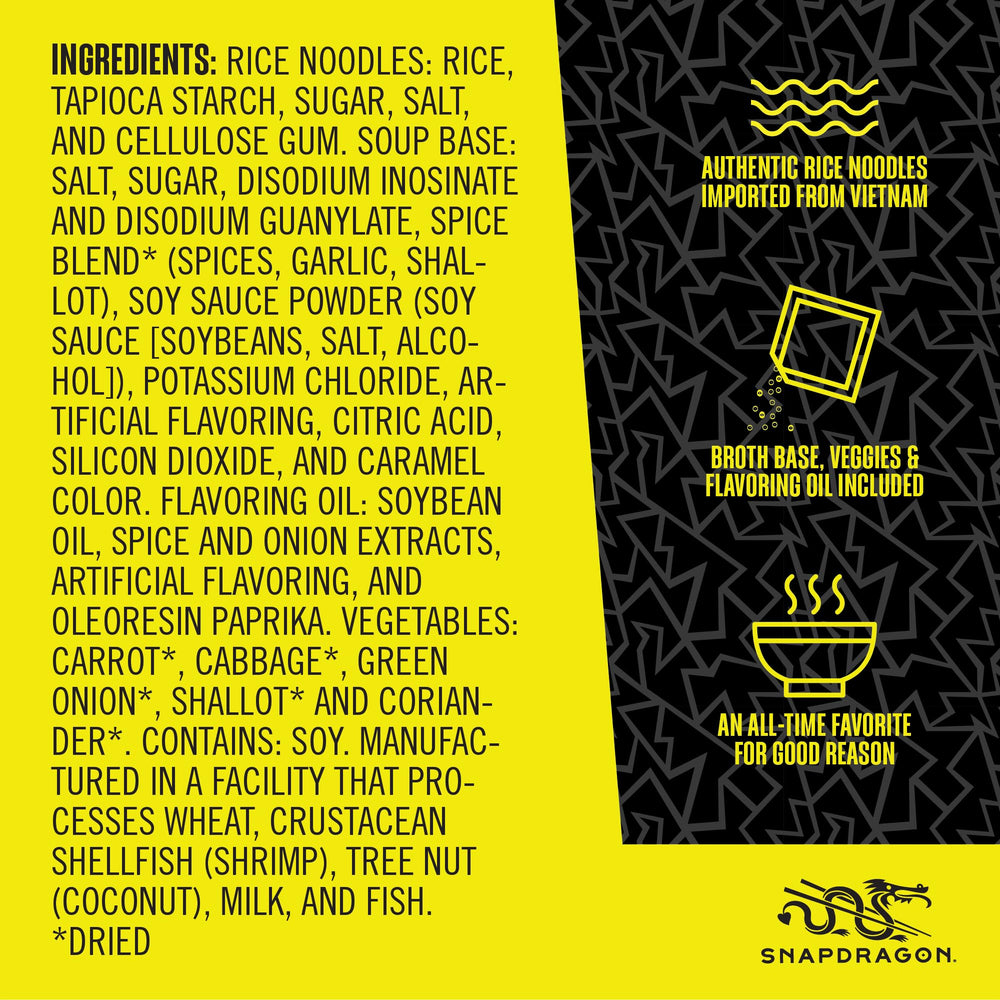 Close-up of Snapdragon Pho Bowl natural flavor label and aroma