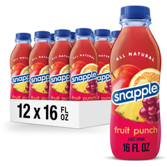 Snapple Fruit Punch bottle front view; refreshing 10% real juice flavor.