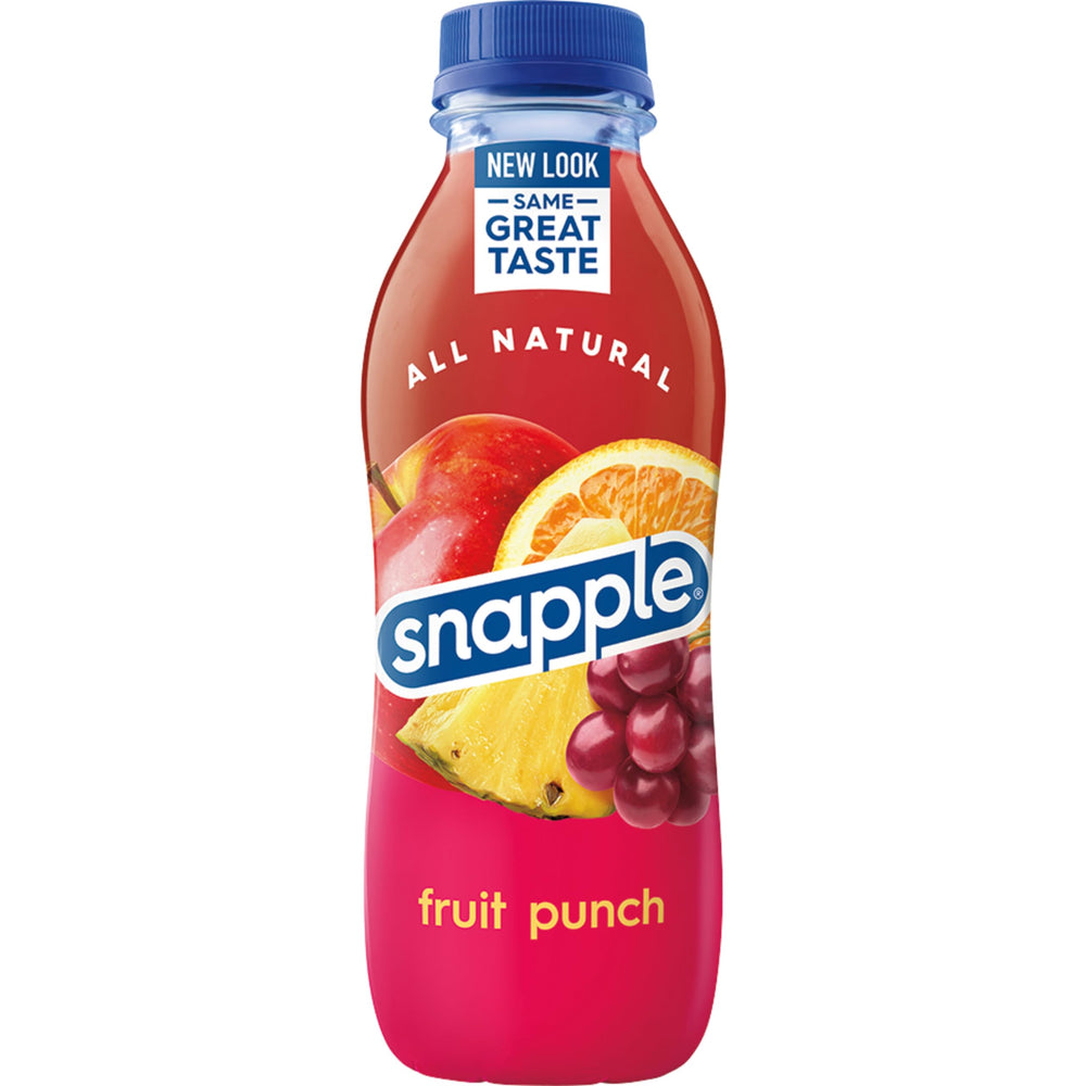 Snapple Fruit Punch on table, vibrant color and tropical aroma.