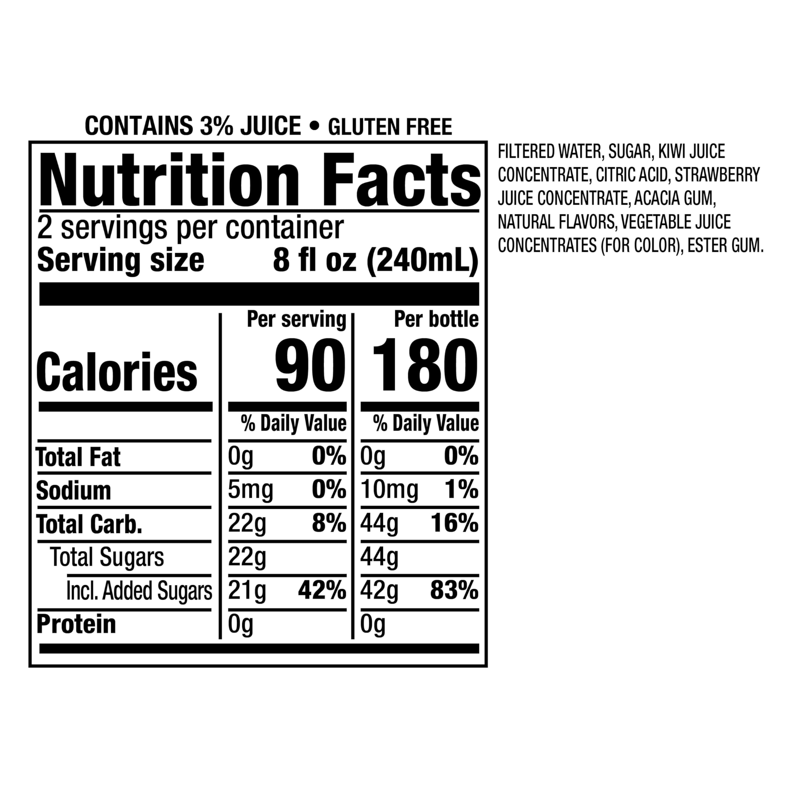 Close-up of the Snapple label showing 5% real juice and natural ingredients