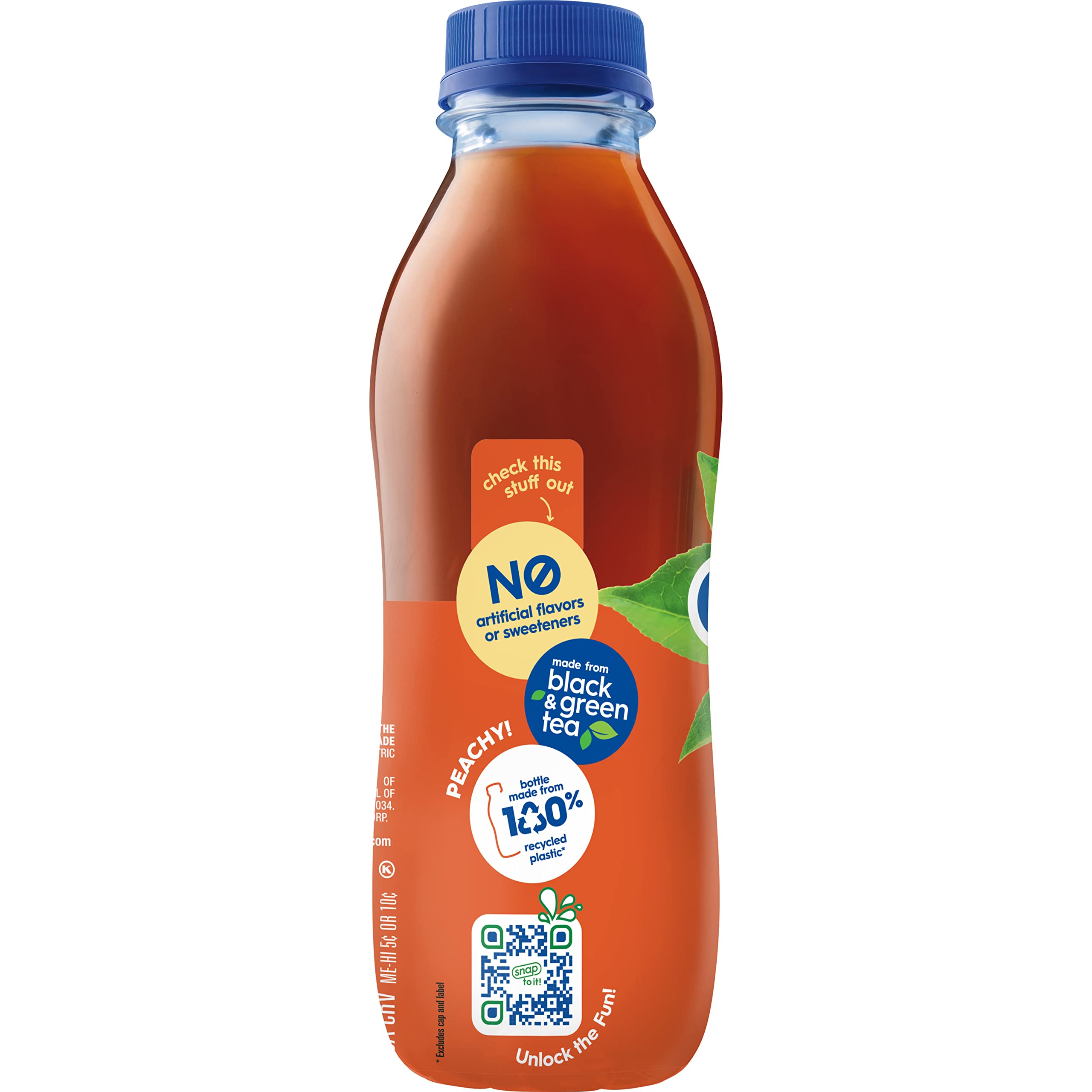 Bright peach slice beside Snapple Peach Tea emphasizes natural flavor