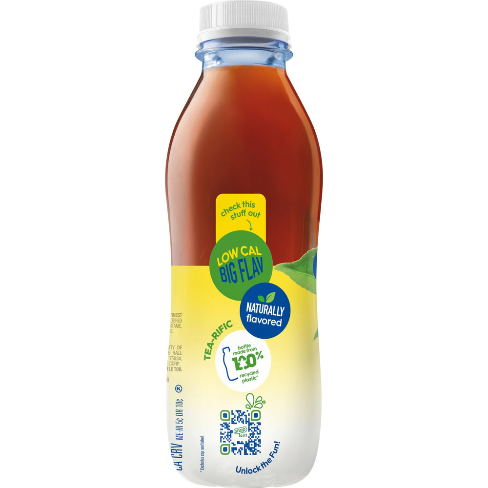 Recycled plastic bottle from Snapple Zero Sugar Lemon Tea packaging.