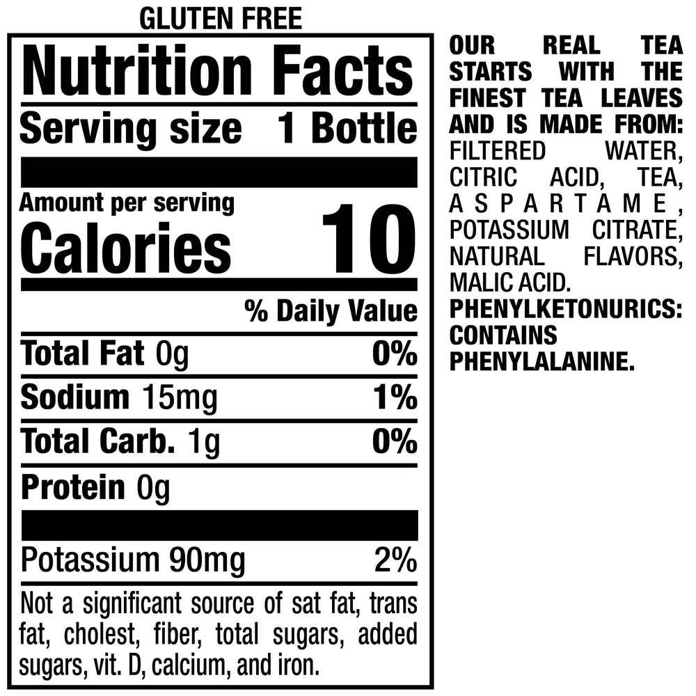 Snapple Zero Sugar Peach Tea label close-up showing peach flavor and zero sugar